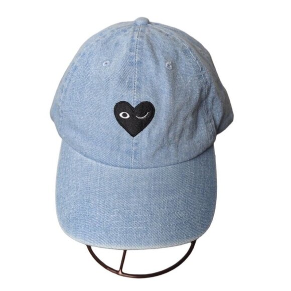 PacSun Accessories - PacSun Women's Blue denim adjustable hat winking heart face One size